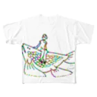 linoのカラフルな魚と女の子 フルグラフィックTシャツ