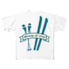 キッズモード某のレトロ スキー ロゴ シルエット フルグラフィックTシャツ