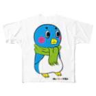 ほんワカヒトやすみのマフラーしたペンギン フルグラフィックTシャツ