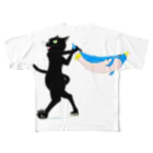 イケニャン黒猫オレオくんのフルスイング猫 フルグラフィックTシャツ