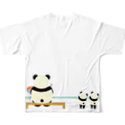 エミリオの子供に内緒でスイカを食べるパンダママと勘付いた双子パンダ All-Over Print T-Shirt :back