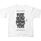 ルームシーワークスの人のFuseBlowMonstersモノクロロゴタイプ[FBM] フルグラフィックTシャツの背面