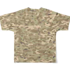 Military Casual LittleJoke のヘルメット付きロゴxCamo DesertCamp 砂漠用迷彩 サバゲー装備 All-Over Print T-Shirt :back