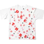 みゃみゅみぇっみょ（ばすけっと）のDEEP THREE（ディープスリー）ロゴTシャツ　レッド All-Over Print T-Shirt :back