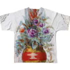 PALA's SHOP　cool、シュール、古風、和風、のflower arrangement　 All-Over Print T-Shirt :back