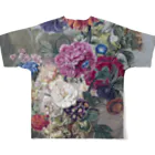 PALA's SHOP　cool、シュール、古風、和風、のflower arrangement アントニー・ヴァン・デン・ボス 1778-1838年 All-Over Print T-Shirt :back