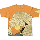 Spirit of 和の夕焼けに咲く菊 フルグラフィックTシャツの背面