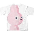 ネズミとネコとたまにウサギのグッズの後ろにピンクのウサギ フルグラフィックTシャツの背面