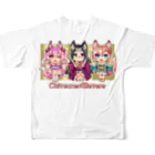 月蝕ざっか店＠SUZURIのOkitsune*Sisters - Ctype All-Over Print T-Shirt :back