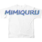  #satisfyingのMIMIQURU ミミキュル　ブルー夏文字 フルグラフィックTシャツの背面