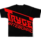 TRYGETサンプル実験中の【メンバー限定】TRYGETskateboardsグッズ フルグラフィックTシャツの背面