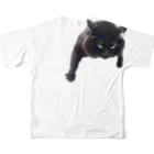 黒猫もんちゃんのもんちゃん肩乗せTシャツ フルグラフィックTシャツの背面