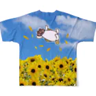 草原で走りたいの真夏のひまわり畑で All-Over Print T-Shirt :back