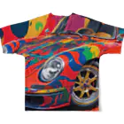 Infiniti_Dreamerのペイントまみれのビンテージ車 フルグラフィックTシャツの背面