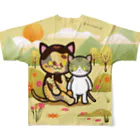 にこねこ【保護猫の保育園】のうずらトントン【ピクニック】フルグラフィックTシャツ フルグラフィックTシャツの背面