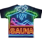 N SAUNA LOGOのネオン風サウナロゴ2 フルグラフィックTシャツの背面