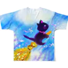 nijiirosorausagiの空飛ぶ黒猫  お話の世界  【虹色空うさぎ】 All-Over Print T-Shirt :back