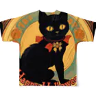 めそぽのHappy Halloweenの黒猫 フルグラフィックTシャツの背面