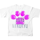 NIKUKYU LOVERのLOVE NIKUKYU -肉球好きさん専用 ピンクバルーン - フルグラフィックTシャツの背面