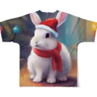 ruiruirのふわふわ白うさぎのクリスマス フルグラフィックTシャツの背面