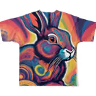 サイケデリックな動物たちのサイケデリックうさぎ All-Over Print T-Shirt :back