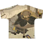 浮世絵ショップ のどぐろ　UKIYOE SHOP NODOGUROの狸　茂林寺の文福茶釜 /  Bunpuku Chagama at Morinji Temple All-Over Print T-Shirt :back