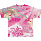 大漁旗　和柄のshopのピンク鳳凰　波　和柄 フルグラフィックTシャツの背面