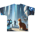 ニャーちゃんショップの未来のロボットペットと友達になっている猫 All-Over Print T-Shirt :back