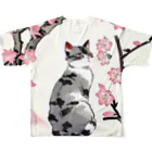 やさぐれちゃんの春の花と猫 フルグラフィックTシャツの背面