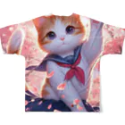 ParadigmStar　パラダイムスターの桜咲く華の学生猫 hana フルグラフィックTシャツの背面