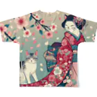 ParadigmStar　パラダイムスターの和風cat 見返り桜 All-Over Print T-Shirt :back