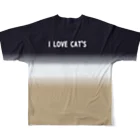 アニマル四字熟語の白と黒ハチワレ猫のねこグッズ　I LOVE CAT`S.  フルグラフィックTシャツの背面