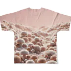 LOVE MUSHROOMのモフモフキノコの草原 All-Over Print T-Shirt :back