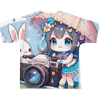 かるるんショップのカメラと傘とうさ耳少女とシリーズ　撮影 フルグラフィックTシャツの背面