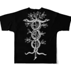 Psylenceの巻き蛇 x 双頭の巻き蛇 モノクロ フルグラフィックTシャツ All-Over Print T-Shirt :back