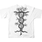 Psylenceの巻き蛇 x 双頭の巻き蛇 モノクロ フルグラフィックTシャツ All-Over Print T-Shirt :back