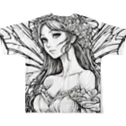 かるるんショップの妖精の花嫁シリーズ　モノトーン　バストアップ フルグラフィックTシャツの背面