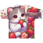 いちごと一緒🍓のいちごと猫シリーズ All-Over Print T-Shirt :back