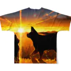 猫との風景の夕焼けと猫002 All-Over Print T-Shirt :back