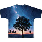 猫との風景の風景_星空と木 All-Over Print T-Shirt :back