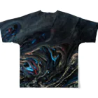 夜のアトリエのフルイドアートグッズ　夜の大海と夜の巨龍 All-Over Print T-Shirt :back