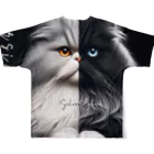 PALA's SHOP　cool、シュール、古風、和風、のPersian cat　Black&Gray All-Over Print T-Shirt :back