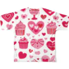 オンラインショップイエローリーフのハート　ピンク　赤　可愛い　ケーキ フルグラフィックTシャツの背面
