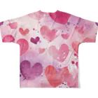 オンラインショップイエローリーフのハート　赤　ピンク　青　可愛い All-Over Print T-Shirt :back