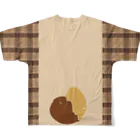 狸の遠吠えのたぬきさんしっぽ付きチェック切り替えシャツ All-Over Print T-Shirt :back