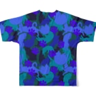 保護猫支援ショップ・パール女将のお宿のNYANKO 迷彩　カモフラ　ブルー All-Over Print T-Shirt :back