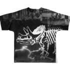 tottoの街と恐竜(モノクロ) All-Over Print T-Shirt :back