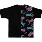 💊0-gravity💊の2色のドット猫ビッグシャツ／ハーフタイプ（黒） フルグラフィックTシャツの背面