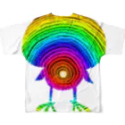 ひよ房の【バックプリント】のびのびヒヨコ🐤レインボー🌈ハッピー🎵 フルグラフィックTシャツの背面