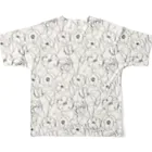 芋焼酎ロックの手描き風　花柄　線画　(白) 풀그래픽 티셔츠の背面